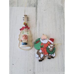 Vintage cello boy mistletoe Santa Horse Gift ornament set Xmas